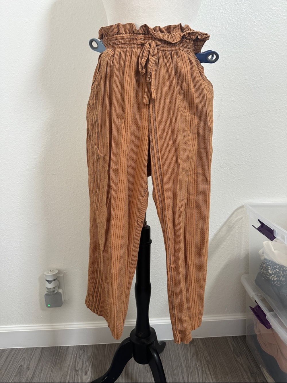 Sienna Sky Tan-and-Black Striped Elastic-Waist Pants